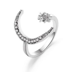 Crescent Simple Opening Silver and Rhinestones Ring NIP